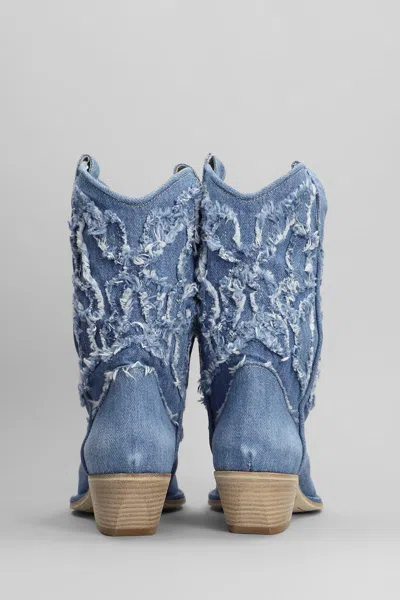 Vic Matie Denim 505 Texan Ankle Boots In Blue Denim