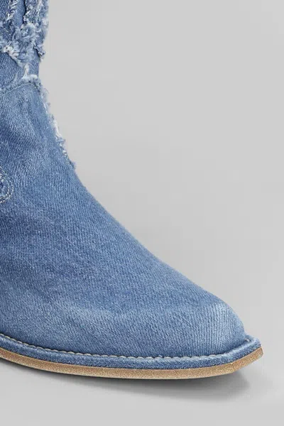 Vic Matie Denim 505 Texan Ankle Boots In Blue Denim