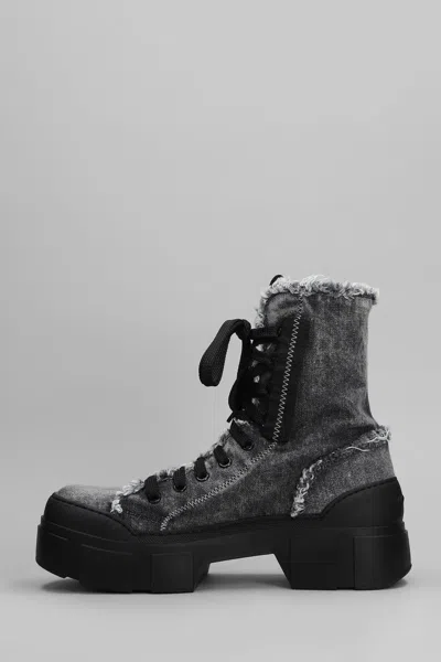 Vic Matie Denim 155 Combat Boots In Black Denim
