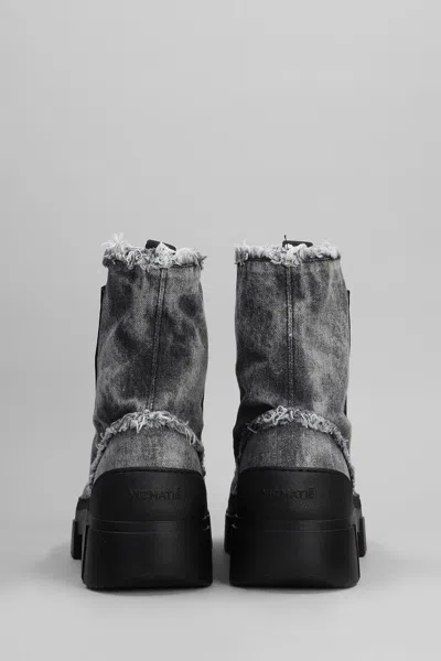 Vic Matie Denim 155 Combat Boots In Black Denim
