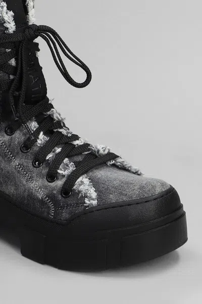 Vic Matie Denim 155 Combat Boots In Black Denim