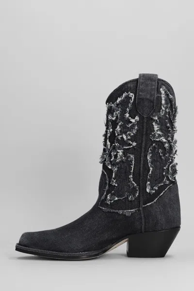 Vic Matie Denim 155 Texan Ankle Boots In Black Denim