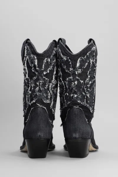 Vic Matie Denim 155 Texan Ankle Boots In Black Denim