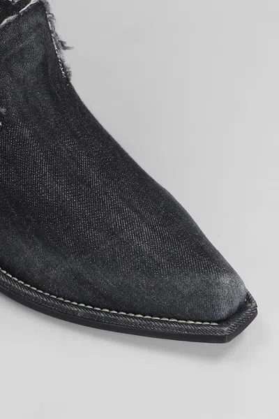 Vic Matie Denim 155 Texan Ankle Boots In Black Denim