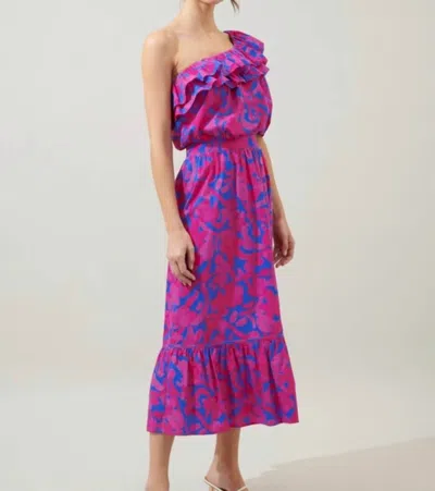 Sugarlips The Amore Set: One Shoulder Maxi Ruffle Skirt Set In Pink/blue