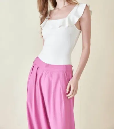 Fore Ruffled Square Neckline Bodysuit Top In White