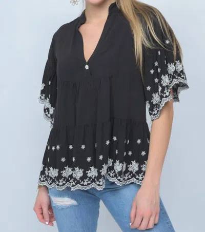 Ivy Jane On The Border Embroidered Top In Black