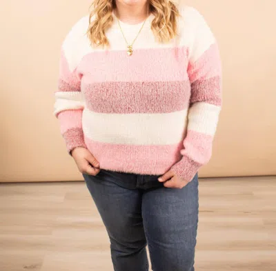 Michelle Mae Sweetheart Stripes Sweater In Pink Stripe