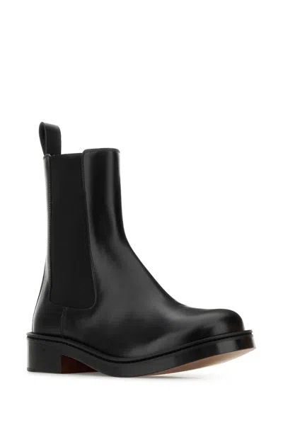 Alexander Mcqueen Black Leather Ankle Boots In Black