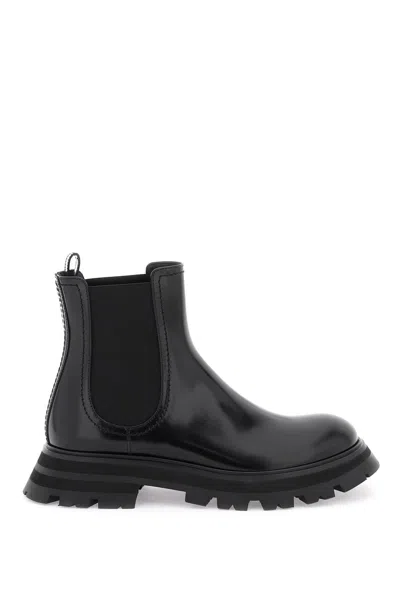 Alexander Mcqueen Black Leather Ankle Boots