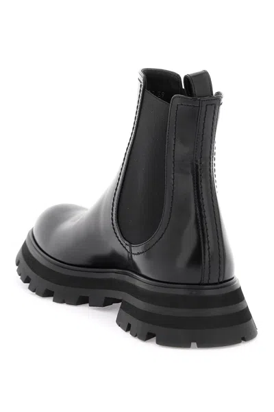 Alexander Mcqueen Black Leather Ankle Boots
