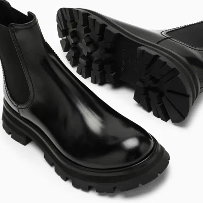 Alexander Mcqueen Black Leather Ankle Boots