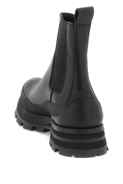 Alexander Mcqueen Black Leather Chelsea Wander Ankle Boots