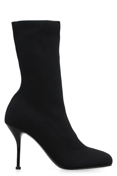 Alexander Mcqueen Black Stretch Nylon Ankle Boots In Black