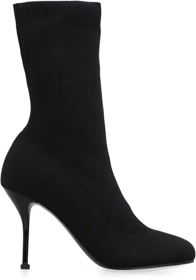 Alexander Mcqueen Black Stretch Nylon Ankle Boots In Black