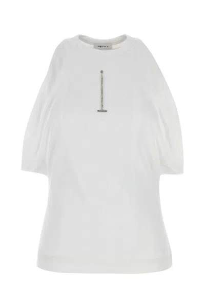Alexander Mcqueen Ribbed Tank Top With Chain Closure In White