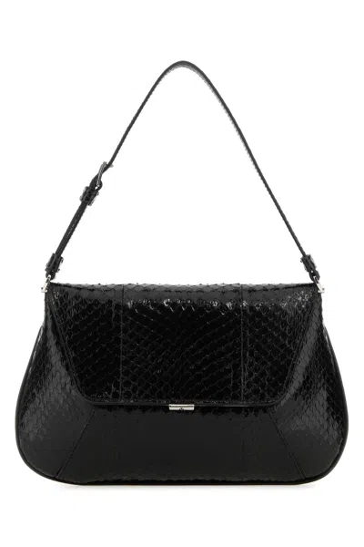 Amina Muaddi Leather Handbag With Curved Base And Reptile Motif Embossing