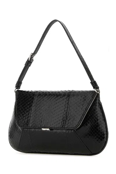 Amina Muaddi Leather Handbag With Curved Base And Reptile Motif Embossing