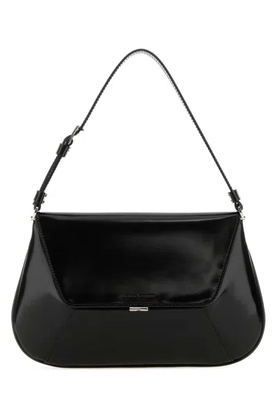 Amina Muaddi Leather Handbag With Curved Base And Reptile Motif Embossing