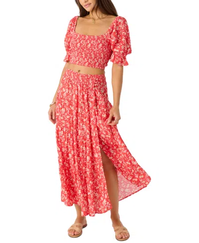 O'neill Juniors' Luciana Printed Smocked-waist Tiered Skirt In Pink