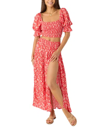 O'neill Juniors' Luciana Printed Smocked-waist Tiered Skirt In Pink