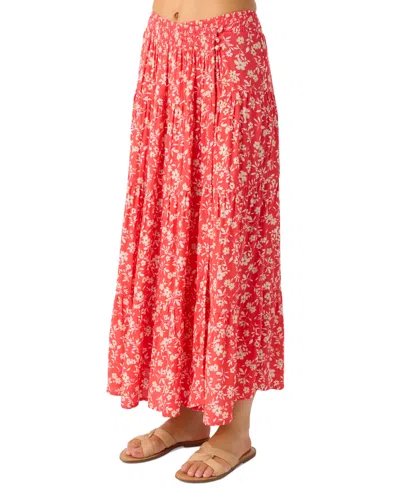 O'neill Juniors' Luciana Printed Smocked-waist Tiered Skirt In Pink