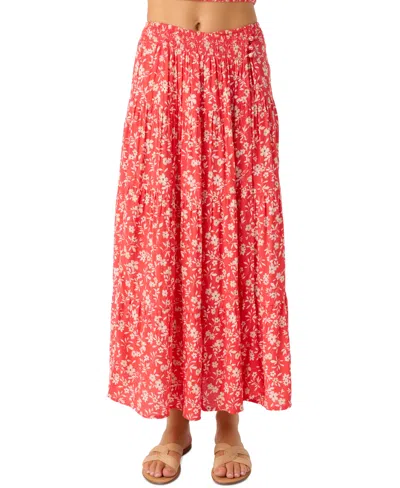 O'neill Juniors' Luciana Printed Smocked-waist Tiered Skirt In Pink