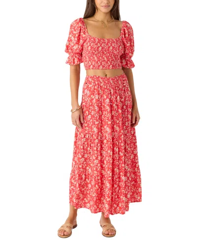 O'neill Juniors' Luciana Printed Smocked-waist Tiered Skirt In Pink