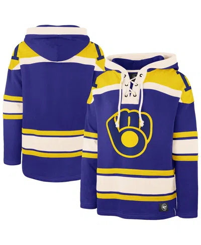 47 Brand Men's Royal Milwaukee Brewers Superior Lacer Pullover Hoodie In Blue