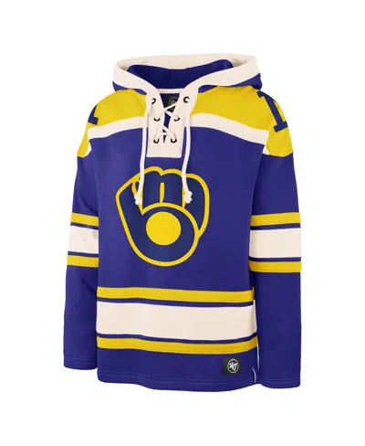 47 Brand Men's Royal Milwaukee Brewers Superior Lacer Pullover Hoodie In Blue