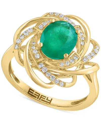 Effy Collection Effy Emerald (1-1/2 Ct. T.w.) & Diamond (1/6 Ct. T.w.) Spiral Statement Ring In 14k Gold