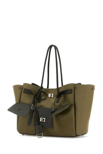 Shop Balenciaga Army Green Canvas Medium Carry All Bel Air Handbag