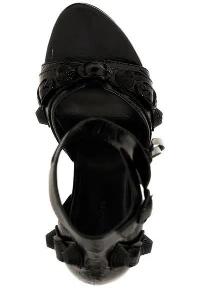 Balenciaga Cagole Leather Sandals Embossed Design