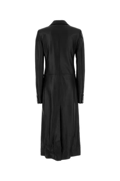 Balenciaga Long Length Leather Coat With Notched Lapel