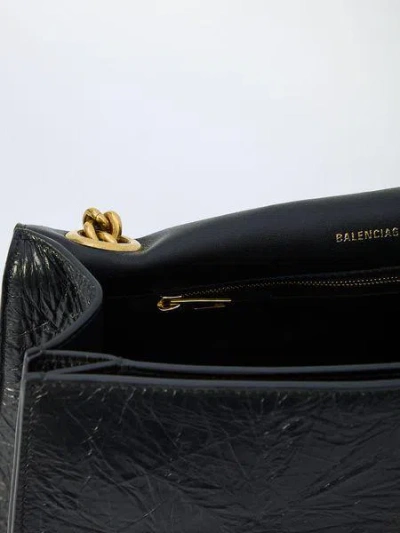 Balenciaga Black Leather Medium Crush Shoulder Bag