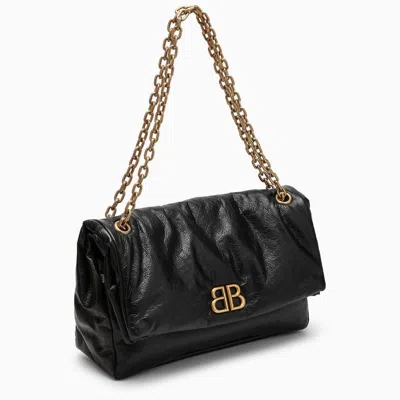 Balenciaga Monaco Crinkled-leather Shoulder Bag In Black
