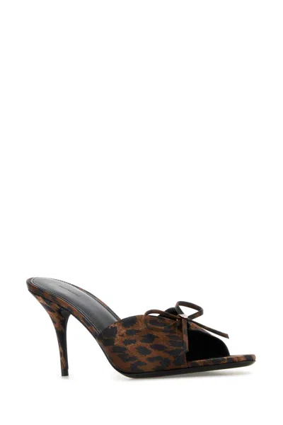 Balenciaga Printed Satiin Knife Bow Mules
