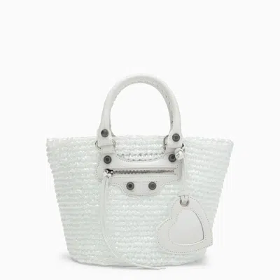 Balenciaga White Raffia Small Le Cagole Panier Handbag