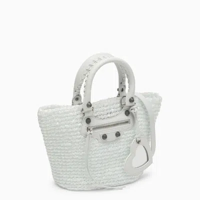 Balenciaga White Raffia Small Le Cagole Panier Handbag