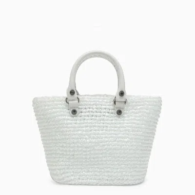 Balenciaga White Raffia Small Le Cagole Panier Handbag