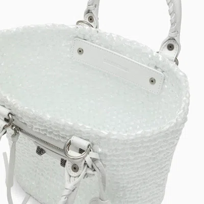 Balenciaga White Raffia Small Le Cagole Panier Handbag