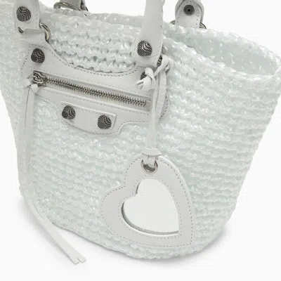 Balenciaga White Raffia Small Le Cagole Panier Handbag