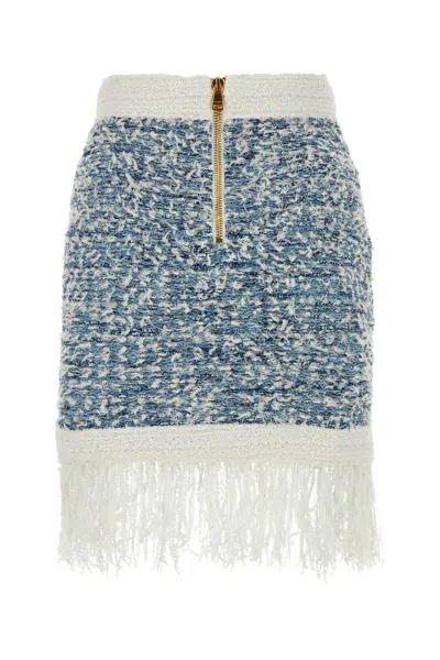 Balmain Frayed Button-embellished Tweed Mini Skirt