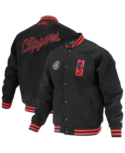 Fisll Men's And Women's Black La Clippers Logo Man Shadow Collection Full-snap Varsity Jacket