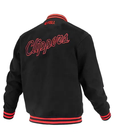 Fisll Men's And Women's Black La Clippers Logo Man Shadow Collection Full-snap Varsity Jacket