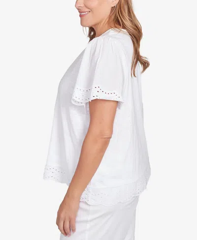 Ruby Rd. Plus Size Embroidered Sleeve Solid Top In White