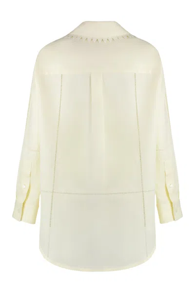 Bottega Veneta Linen Oversized Shirt With Embroidered Collar