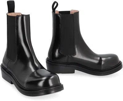 Bottega Veneta Polished Finish Black Ankle Boots With Elastic Side Panels In Black