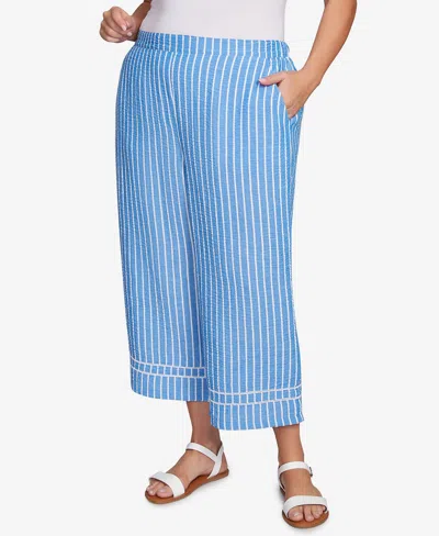 Ruby Rd. Plus Size Yarn Dye Stripe Relaxed Soft Capri Pants In Blue