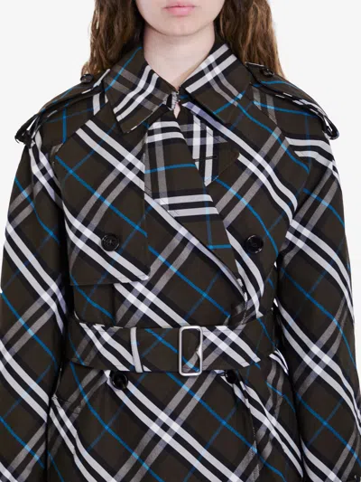Burberry Green Oversized Double-breasted Trench Coat With Check Motif In Twill Woman In Green